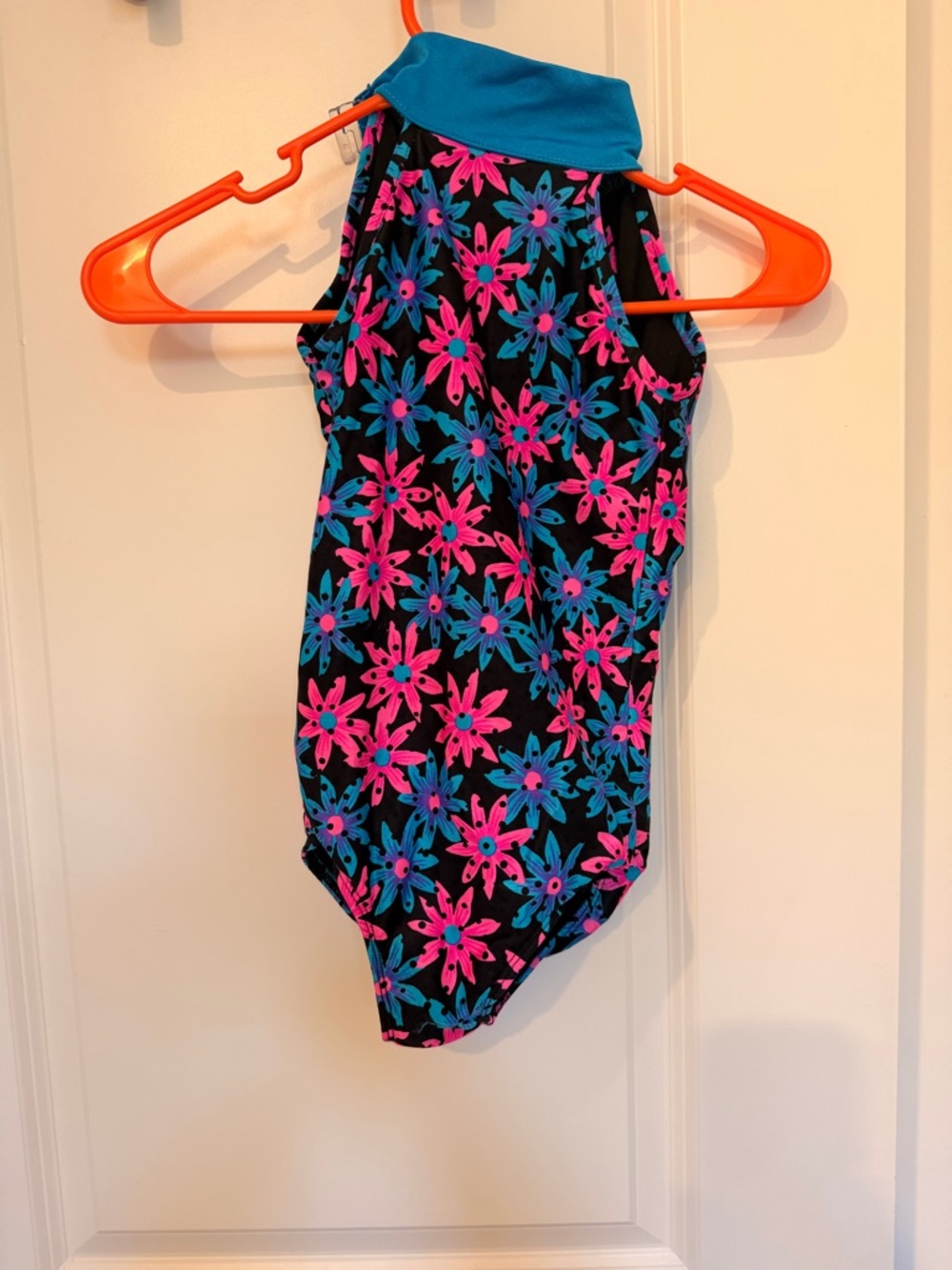 Kids Floral One-Piece Swimsuit - Black with Pink & Blue Flowers